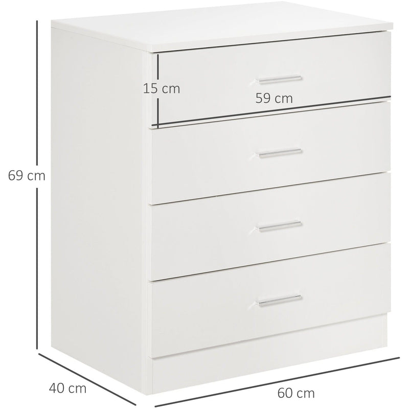 White 4 Drawer Chest, Metal Rails