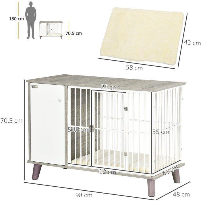 PawHut Grey Indoor Dog Crate with Cushion - 98x48x70.5cm