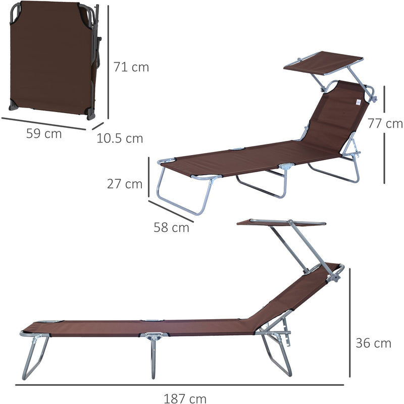Folding Sun Lounger With Canopy Outsunny