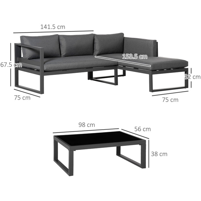 3pc Aluminium Garden Corner Sofa