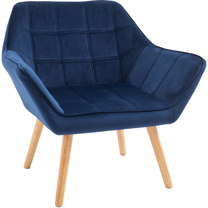 Blue Velvet Accent Chair With Wide Arms