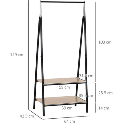 Black Metal Clothes Rail 2-Tier Storage Shelves Homcom
