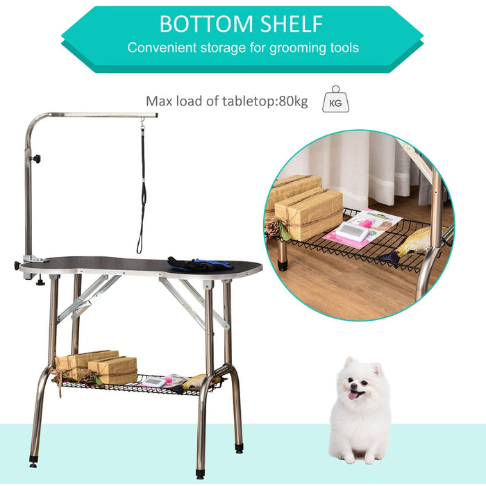 Folding Pet Grooming Table With Arm, Black