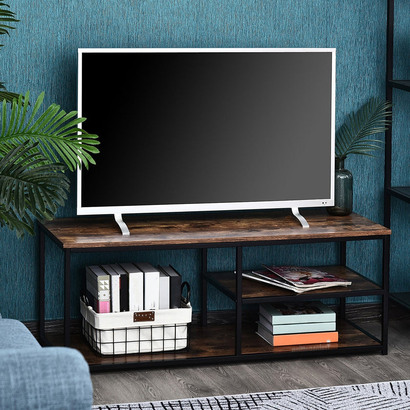 Industrial TV Stand with 2 Shelves, Metal Frame