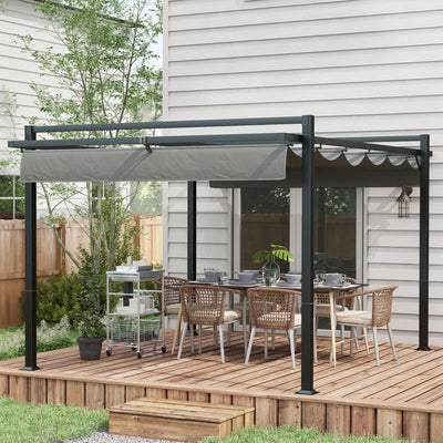 3x4m Retractable Pergola Canopy Kit, Steel Frame, Dark Grey Outsunny