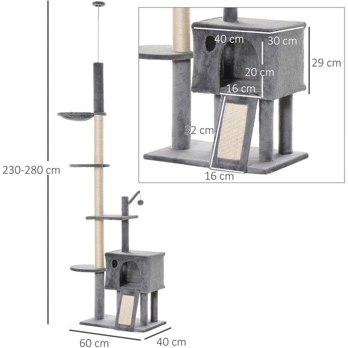 Cat Activity Tower, Floor-to-Ceiling, 280cm, Light Grey