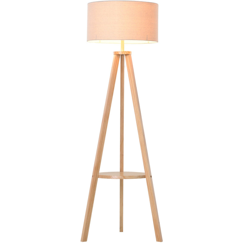 Free Standing Floor Lamp, Beige/Natural Wood