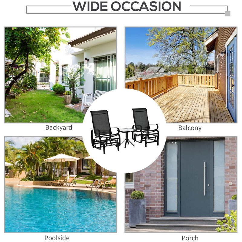 3-PC Outdoor Gliding Rocking Chair Set with Tea Table