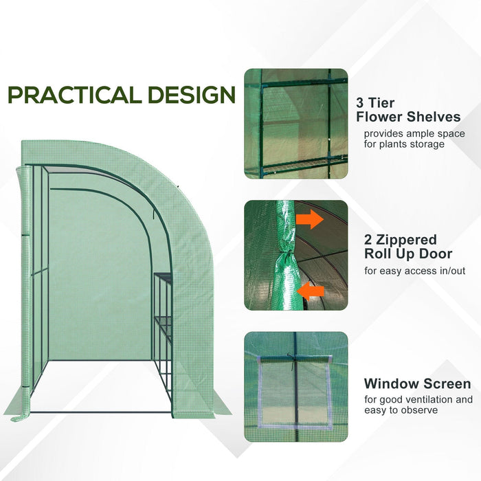 Lean to Greenhouse, 2 Tiers, Walk-In, 300 x 150 x 215cm