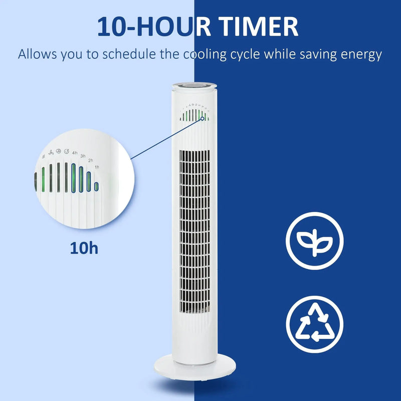30" Tower Fan with Remote, Oscillation, 10h Timer, LED Light Homcom