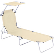 Outsunny Reclining Chair Sun Lounger Folding Lounger Seat with Sun Shade Awning Beach Garden Outdoor Patio Recliner Adjustable (Beige) Outsunny