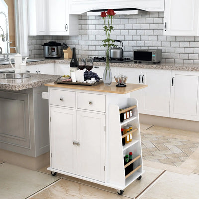 Kitchen Island With Spice Rack, White With Rubber Wood Top Homcom
