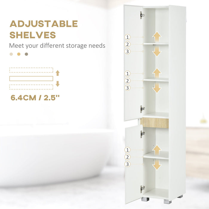 White 5-Tier Tall Bathroom Cabinet With Adjustable Shelves