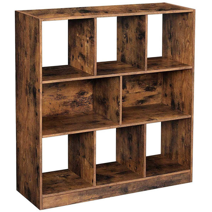 Rustic Brown Vasagle Modern Wooden Bookcase with Open Cubes and Shelves