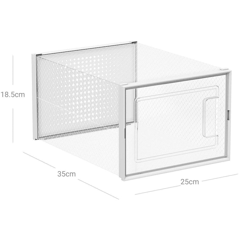 Stackable Shoe Storage Boxes, 18 Slot, Clear/White