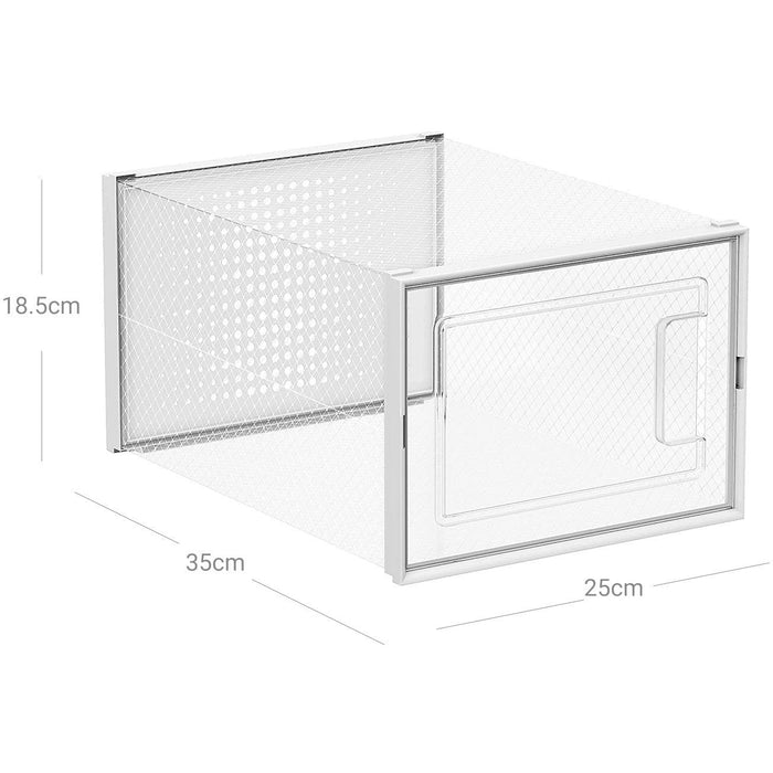 Stackable Shoe Storage Boxes, 18 Slot, Clear/White