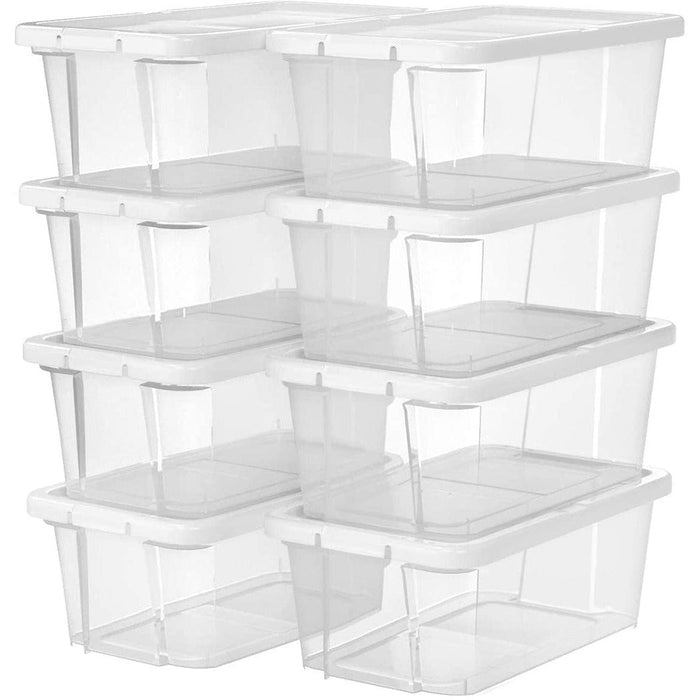 Set of 8 Versatile Plastic Storage Boxes With Lids, Clear
