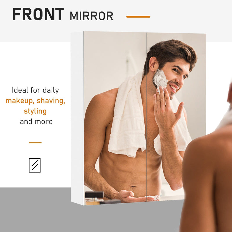 Bathroom Mirror Cabinet, 2 Doors, 60 x 15 x 75cm, White