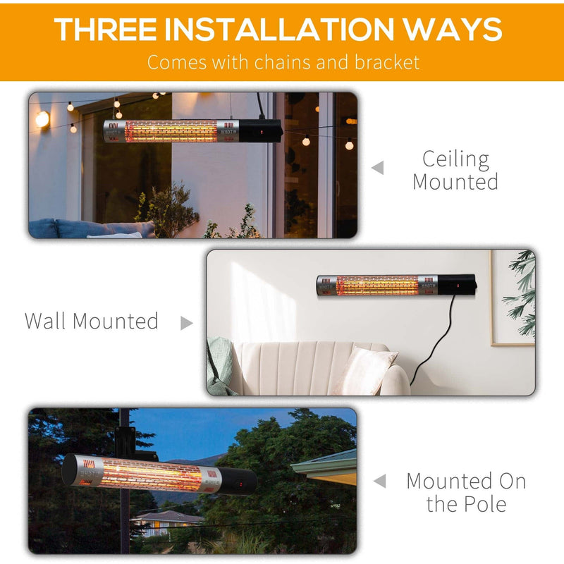 1500W Wall Mounted Patio Heater - Remote, Infrared