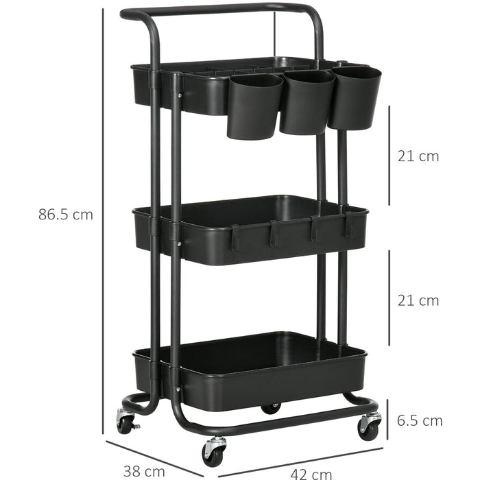 Black 3-Tier Rolling Cart