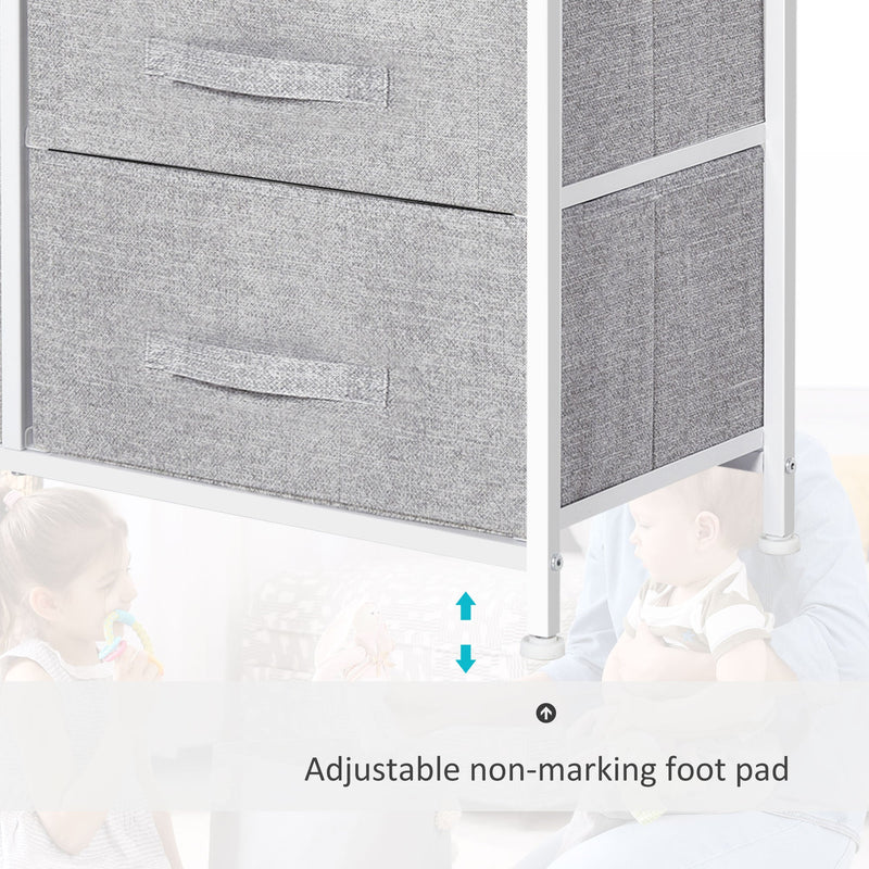 HOMCOM 5 Drawer Linen Basket Storage Unit Home Organisation w/ Shelf Handles Metal Frame Adjustable Feet Hallway Home Dresser Grey Homcom