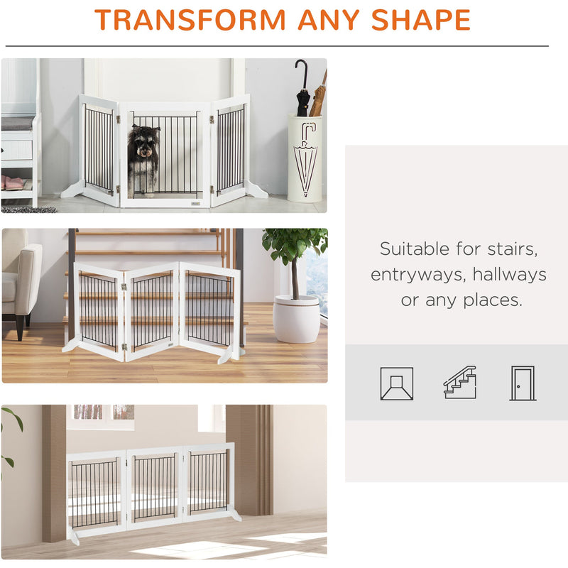 Freestanding Wooden Dog Gate, 3 Panel, Foldable, 61cm, White