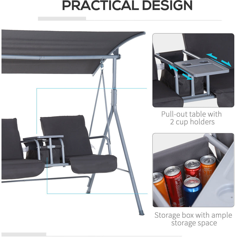 2 Seater Garden Swing Chair With Tilting Canopy & Storage Outsunny