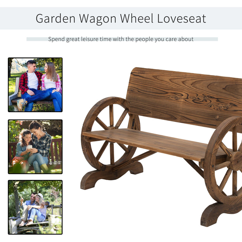 Rustic Wagon Wheel Bench (2 Seater) Outsunny