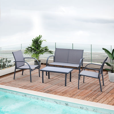4Pc Garden Sofa and Table Set, Grey Outsunny