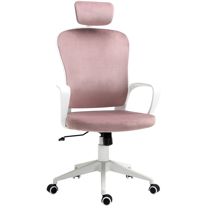 Pink Velvet High-Back Desk Chair