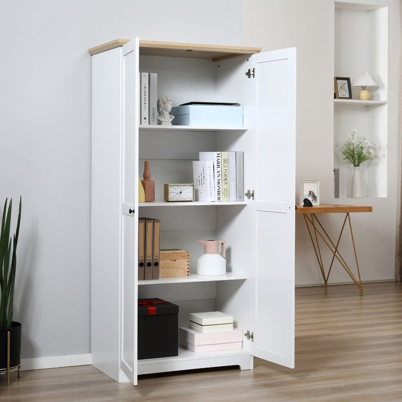 HOMCOM 172cm Wooden Storage Cabinet Cupboard With 2 Doors 4 Shelves White Pantry Closet Homcom