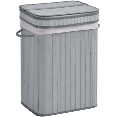 Foldable Laundry Basket, Grey Wood Homcom