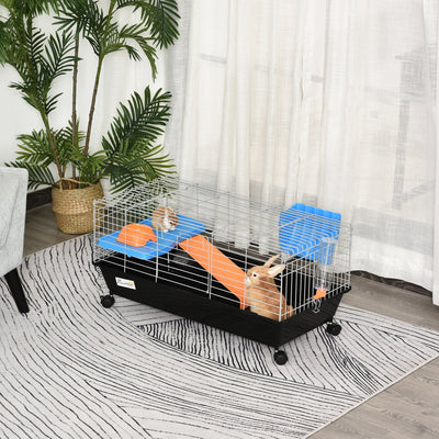 2 Tier Small Animal Cage, Blue/Orange Pawhut