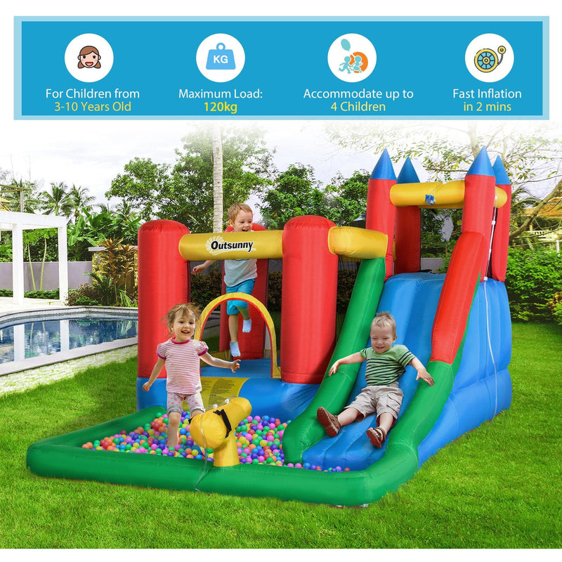 Outsunny 6-in-1 Bouncy Castly & Water Park, 3-8 Yrs Outsunny
