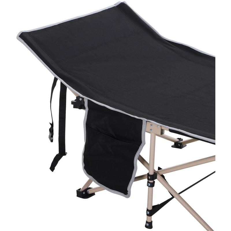 Outsunny Single Person Camping Folding Cot Outdoor Patio Portable Military Sleeping Bed Travel Guest Leisure Fishing with Side Pocket, Black Outsunny