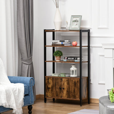 3 Tier Industrial Bookshelf, Rustic Brown, Storage Cabinet Homcom