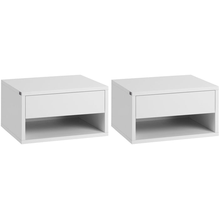 Wall-Mounted Bedside Table, Gloss White, 37x32x21cm (Set of 2)