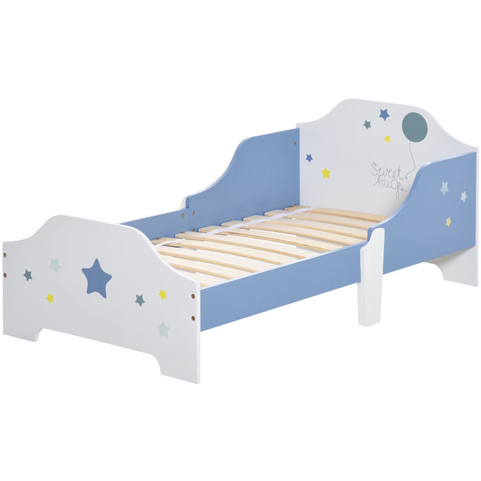 Kids Wooden Bed, Guardrails, Stars, 143x74x59cm, Blue