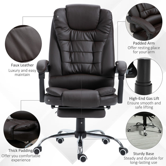 Leather Executive Office Chair With Footrest, Brown