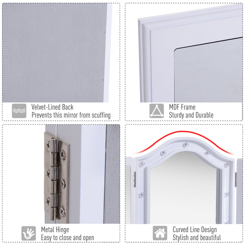 White LED Trifold Freestanding Vanity Mirror