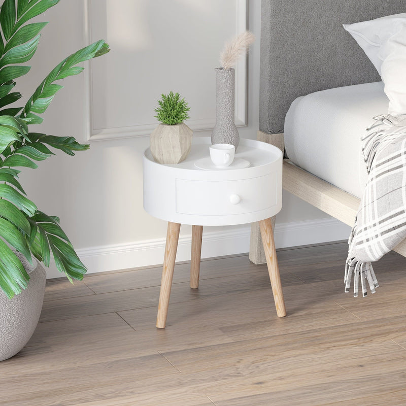 Modern Round Wooden Coffee Table Storage - White Homcom