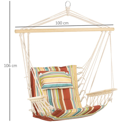 Hammock Chair, Thick Rope Frame, Stylish Multicolour Stripes Outsunny