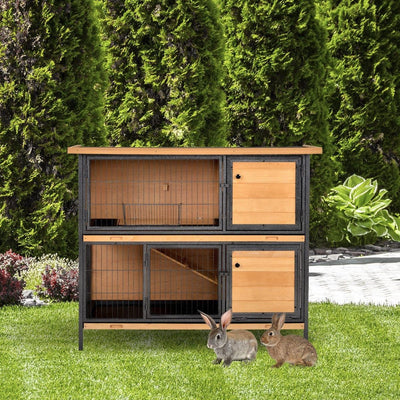 2 Floor Wooden Rabbit Hutch Pawhut