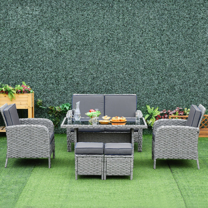 6 Seater Patio Dining Set with Cushions, Grey