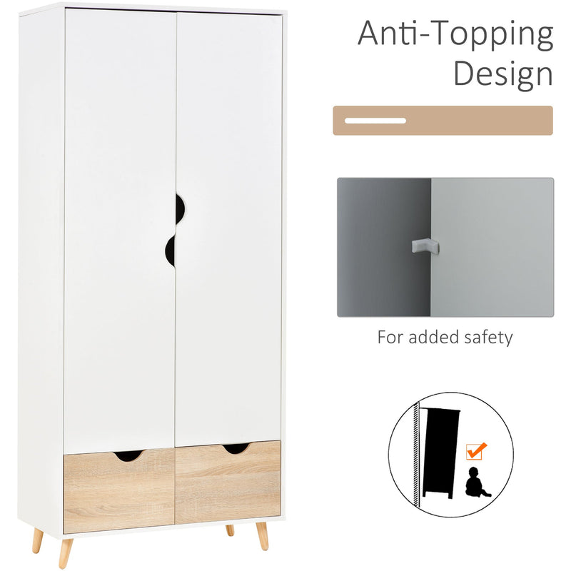 White Wardrobe: 2-Doors, 2 Drawers, Rail & Shelf Homcom