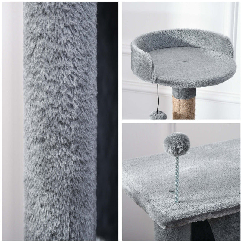 142cm Cat Tree, Climbing Centre, Jute Post, Condo, Grey