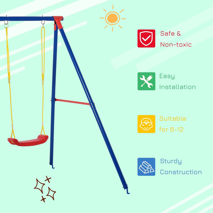 Metal Swing Set with Adjustable Rope for Kids, Blue