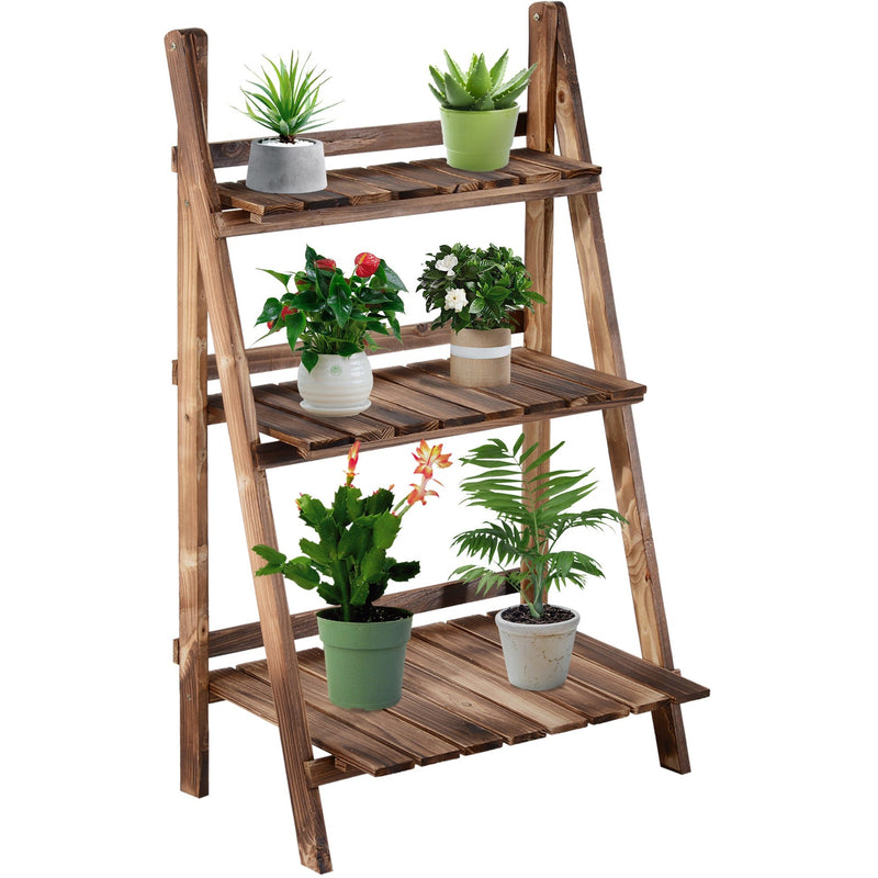 3 Tier Folding Wooden Garden Plant Stand, L60xW37xH93cm Homcom