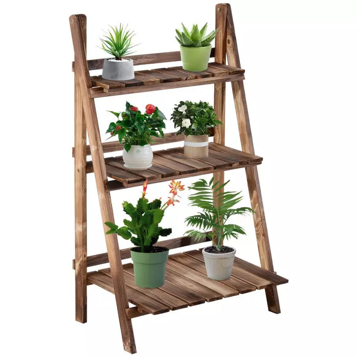 3 Tier Folding Wooden Garden Plant Stand, L60xW37xH93cm