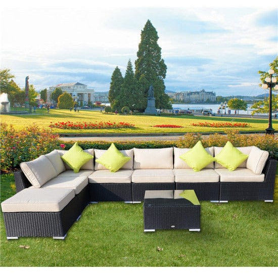 7 Seater Rattan Garden Furniture Set with Coffee Table